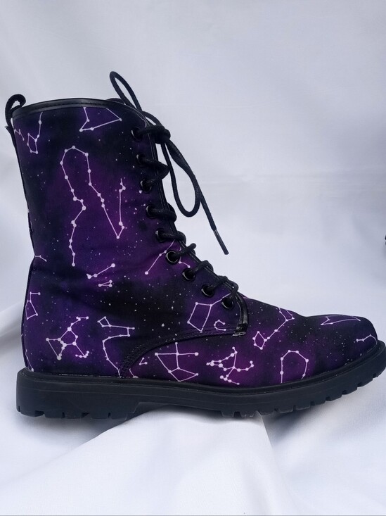 Hot Topic Shoes - Purple Galaxy Star Constellation Lace Up High Top Canvas Dr. Marten Combat Boots